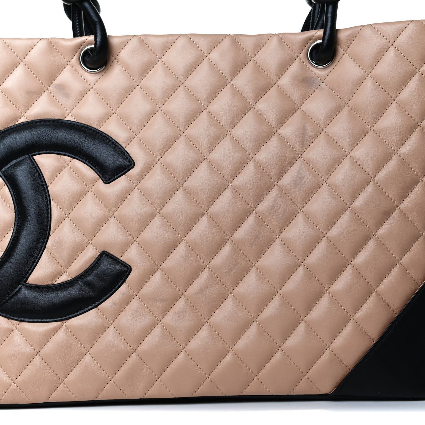 Calfskin Quilted Large Cambon Tote Beige Black
