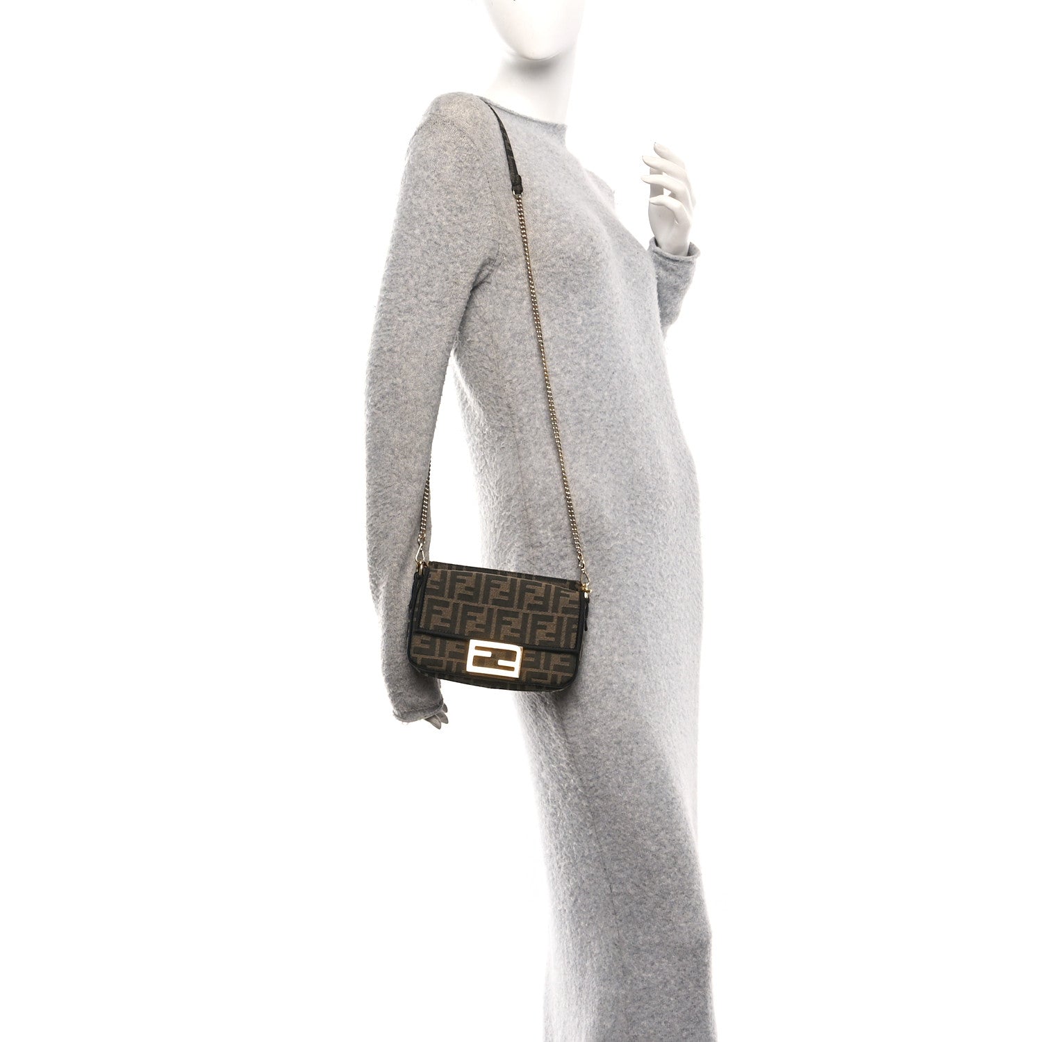 Fendi Fabric Jacquard FF 1974 Mini Baguette Tobacco Moro Black 2 of 10
