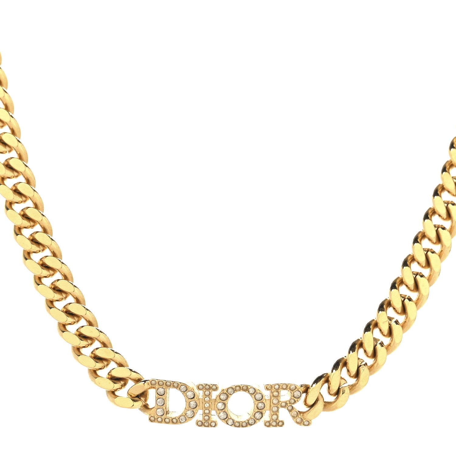 Christian Dior Metal Crystal Chain Choker Necklace Gold 1 of 6