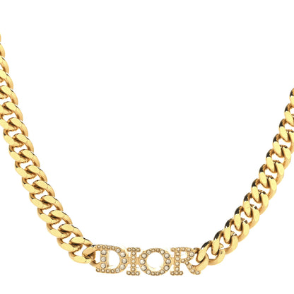 Christian Dior Metal Crystal Chain Choker Necklace Gold 1 of 6