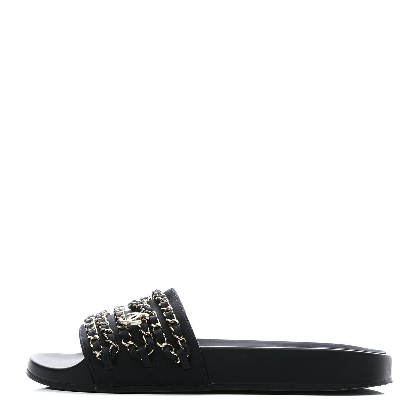 Lambskin Canvas Chain Flat Sandals 38 Black