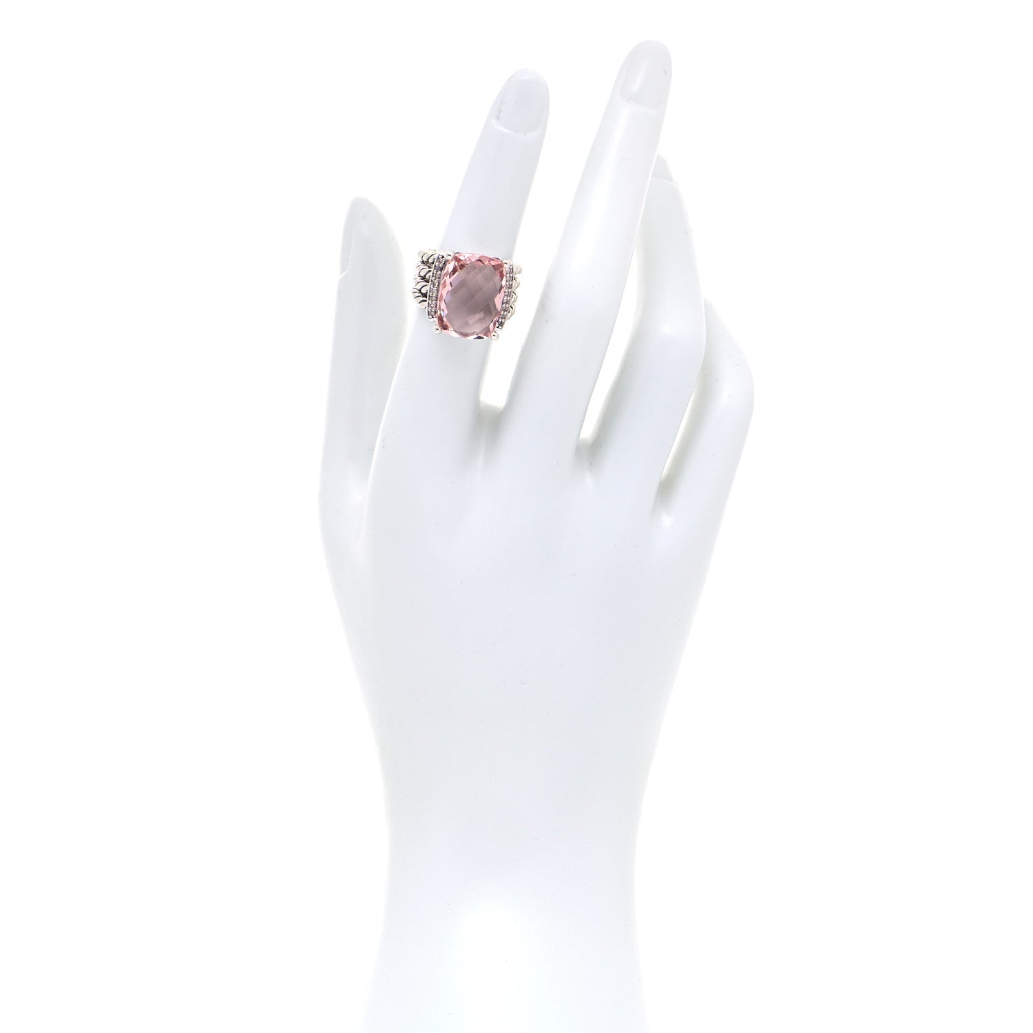 David Yurman Sterling Silver Diamond Morganite 16mm Wheaton Ring 52 6 2 of 5