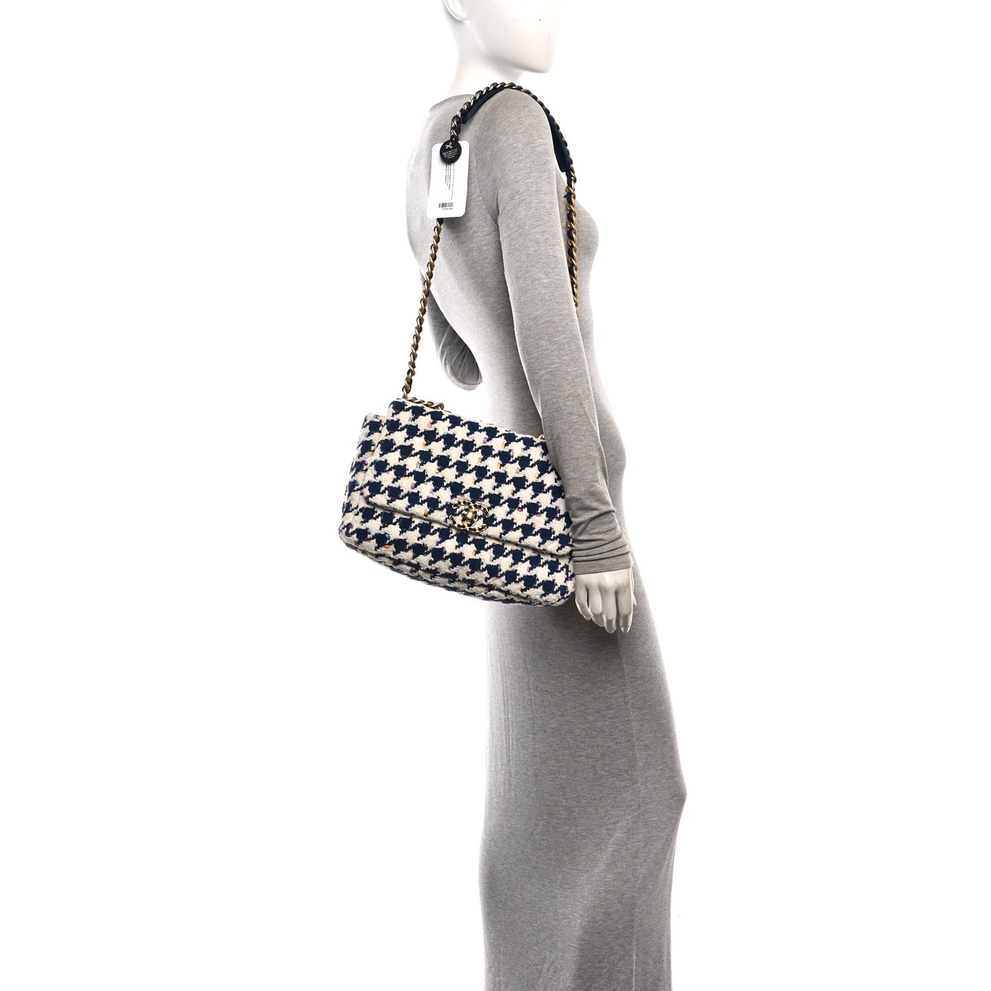 Tweed Quilted Large Chanel 19 Flap Ecru Navy Blue Multicolor
