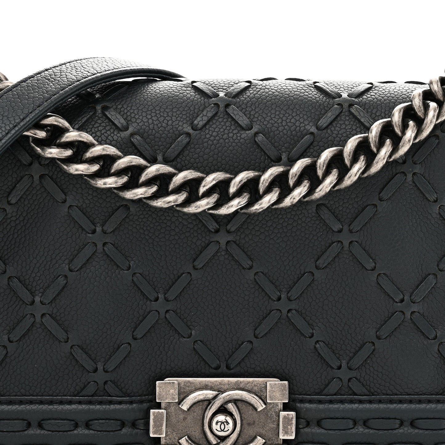 Caviar Stitched Medium Boy Flap Blue