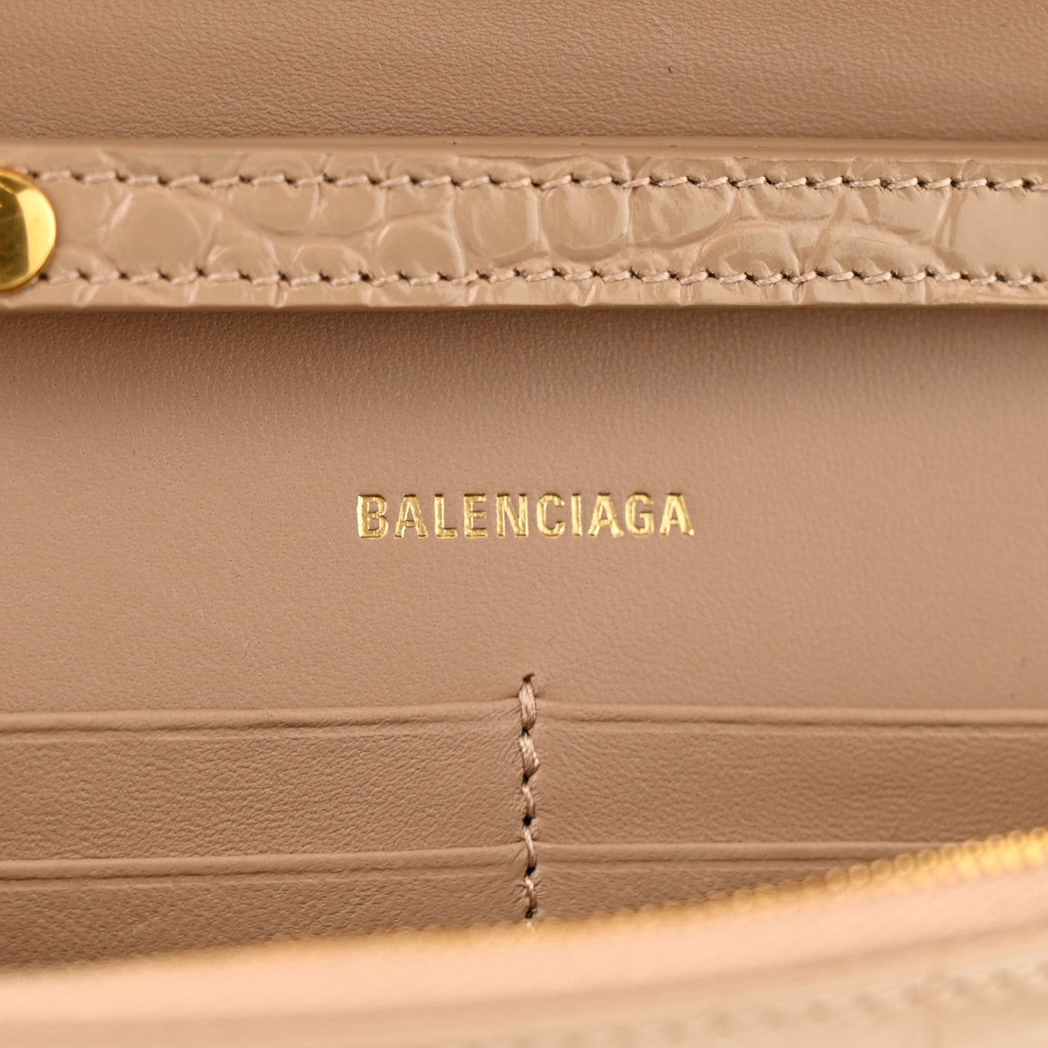 Balenciaga Shiny Calfskin Crocodile Embossed Hourglass Chain Bag Nude Beige 6 of 11