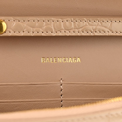 Balenciaga Shiny Calfskin Crocodile Embossed Hourglass Chain Bag Nude Beige 6 of 11