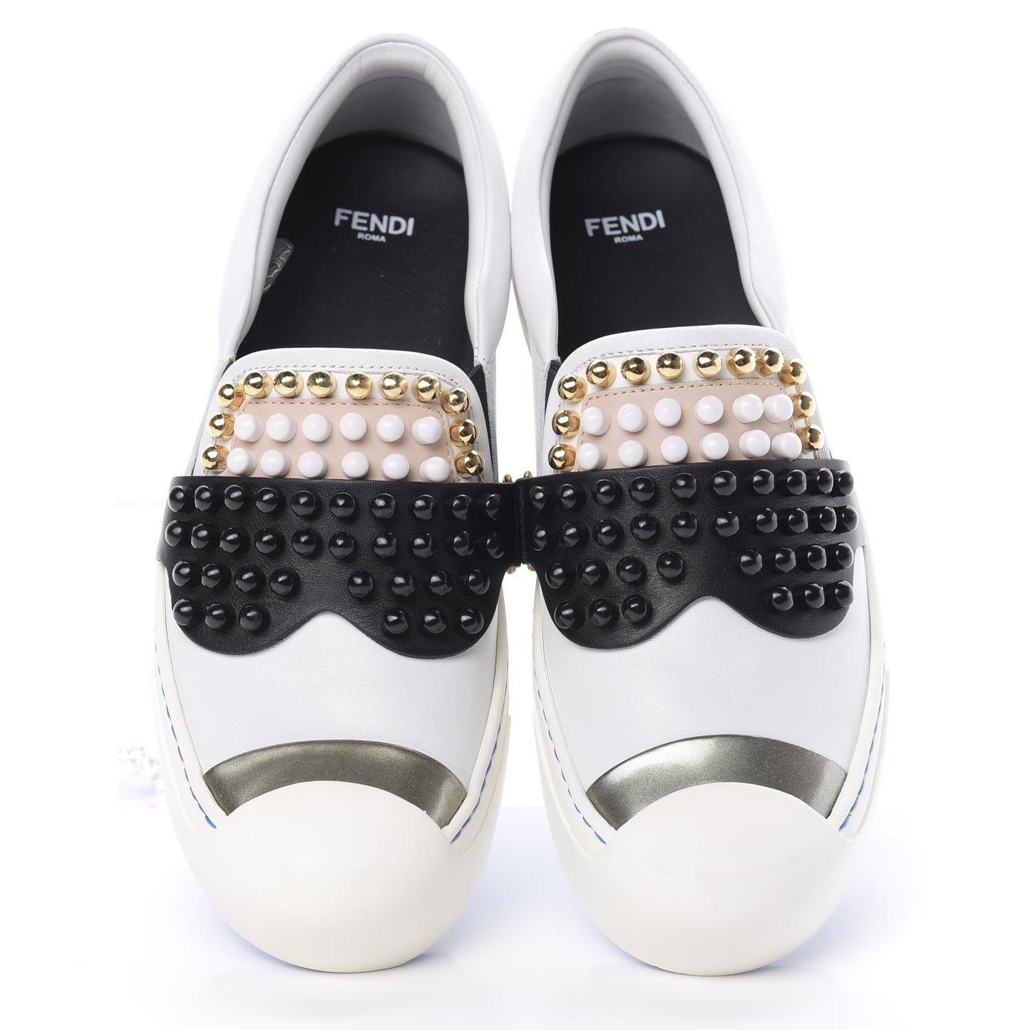 Calfskin Studded Karlito Slip On Sneaker 37 White