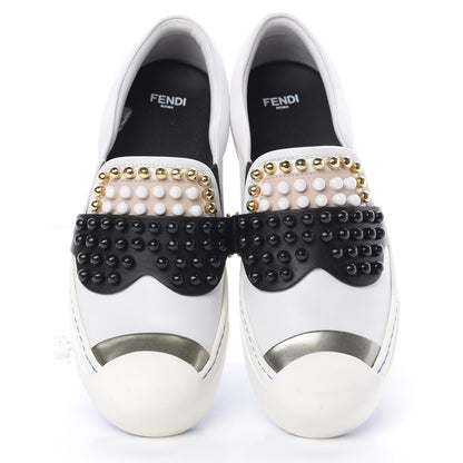 Fendi Calfskin Studded Karlito Slip On Sneaker 37 White 5 of 9