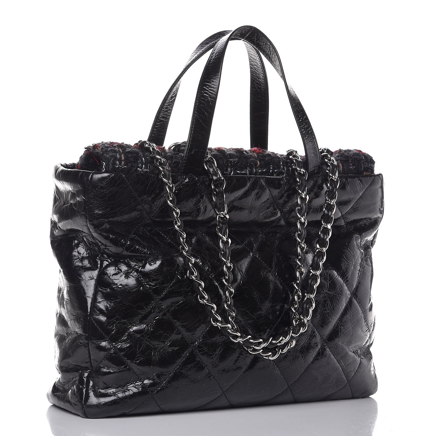 Chanel Glazed Calfskin Quilted Tweed Portobello Tote Black Red 3 of 8