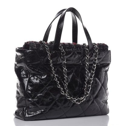 Chanel Glazed Calfskin Quilted Tweed Portobello Tote Black Red 3 of 8