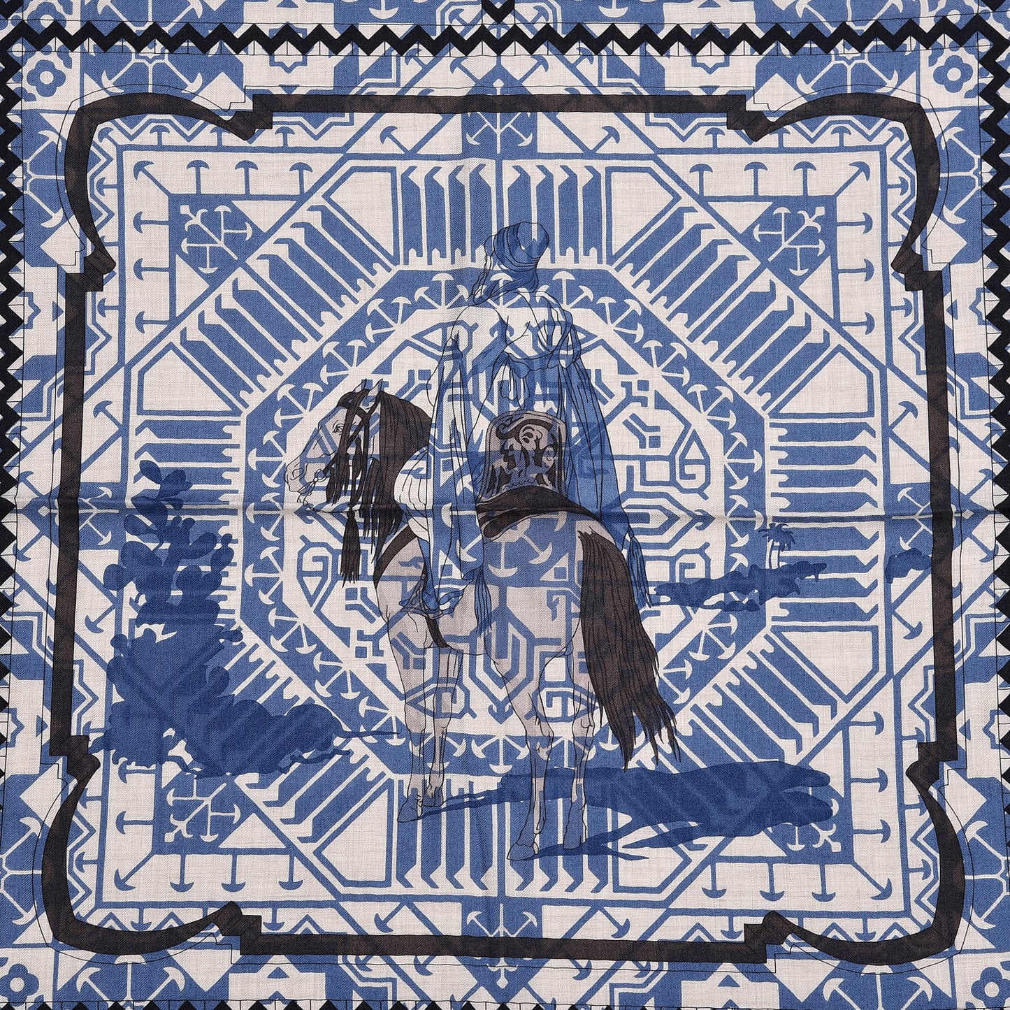 Cashmere Silk Imprimeur Fou Charabia Shawl 140 Naturel Bleu Sport Poivre