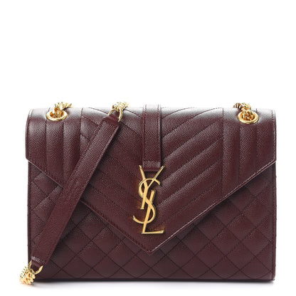 Saint Laurent Grain De Poudre Textured Mixed Matelasse Medium Triquilt Monogram Satchel Rouge Legion 1 of 8