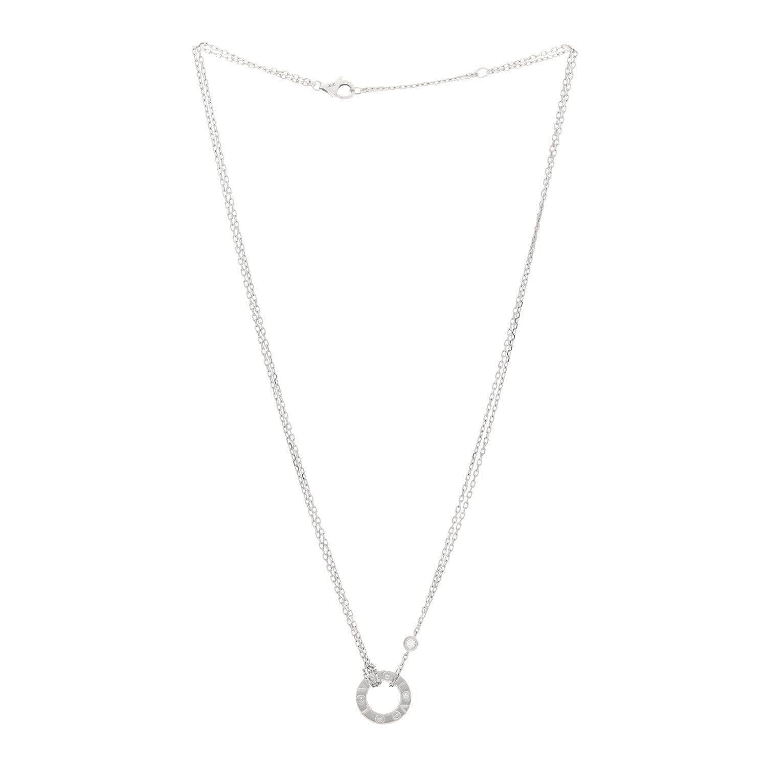 Cartier 18K White Gold 2 Diamond LOVE Necklace 3 of 4
