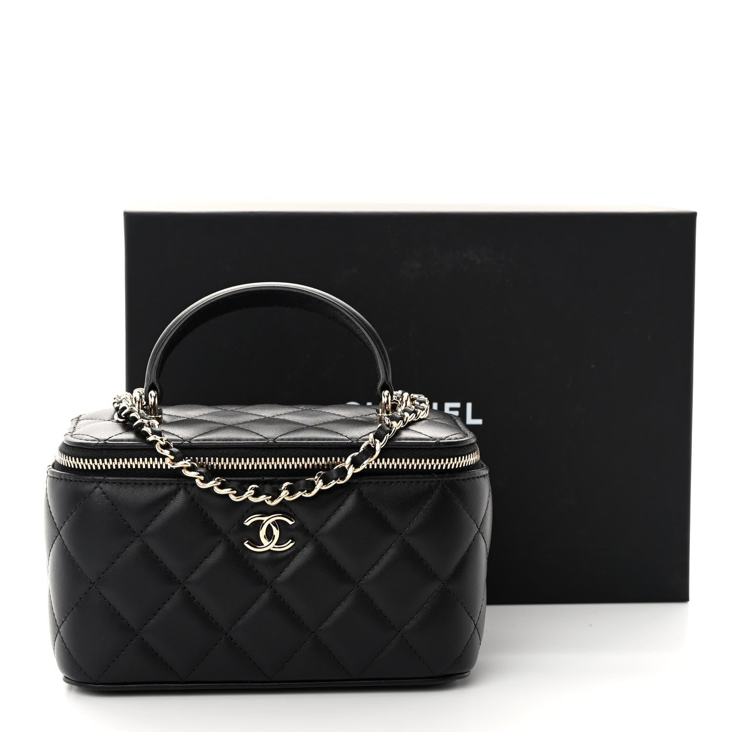 Chanel Lambskin Quilted Small Top Handle Vanity Case With Chain Black 11 of 11
