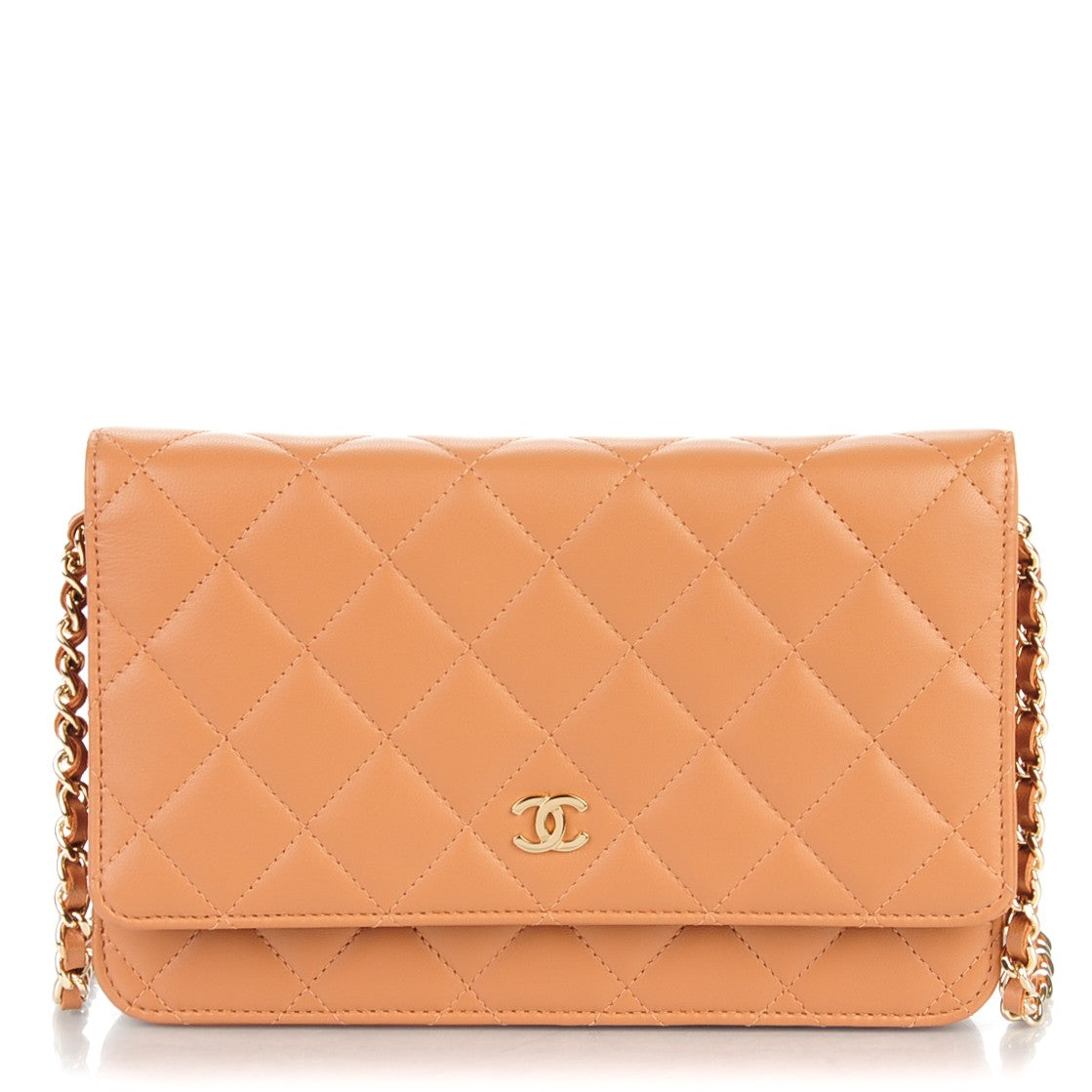 Lambskin Quilted Wallet On Chain WOC Dark Beige