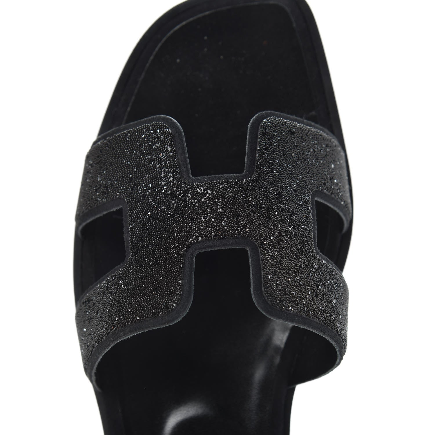 Hermes Suede Goatskin Crystal Powder Oran Sandals 38.5 Black 8 of 10