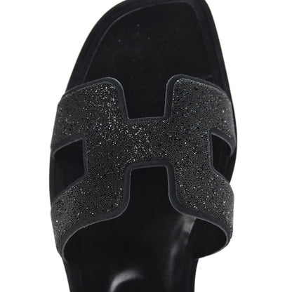 Hermes Suede Goatskin Crystal Powder Oran Sandals 38.5 Black 8 of 10