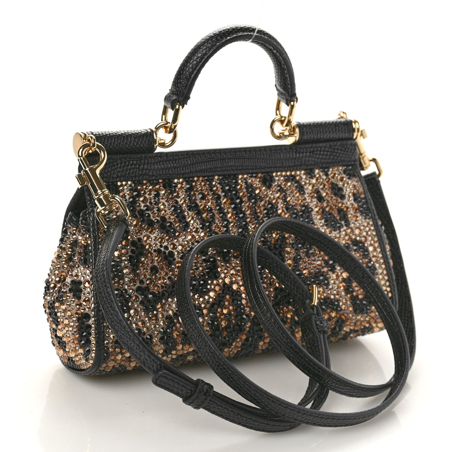 Dolce & Gabbana DOLCE GABBANA Satin Crystal Calfskin Iguana Embossed Small Miss Sicily Satchel Leopard 2 of 9