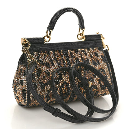Dolce & Gabbana DOLCE GABBANA Satin Crystal Calfskin Iguana Embossed Small Miss Sicily Satchel Leopard 2 of 9