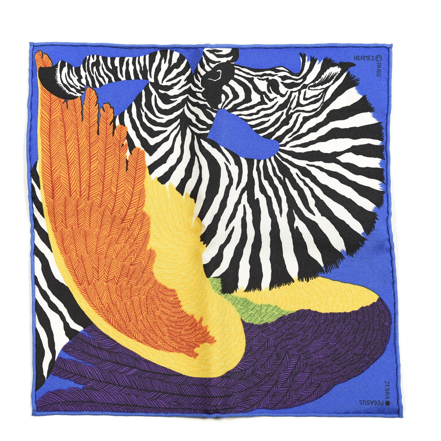 Hermes Silk Zebra Pegasus Nano Scarf 20 Bleu Vif Jaune White 1 of 3