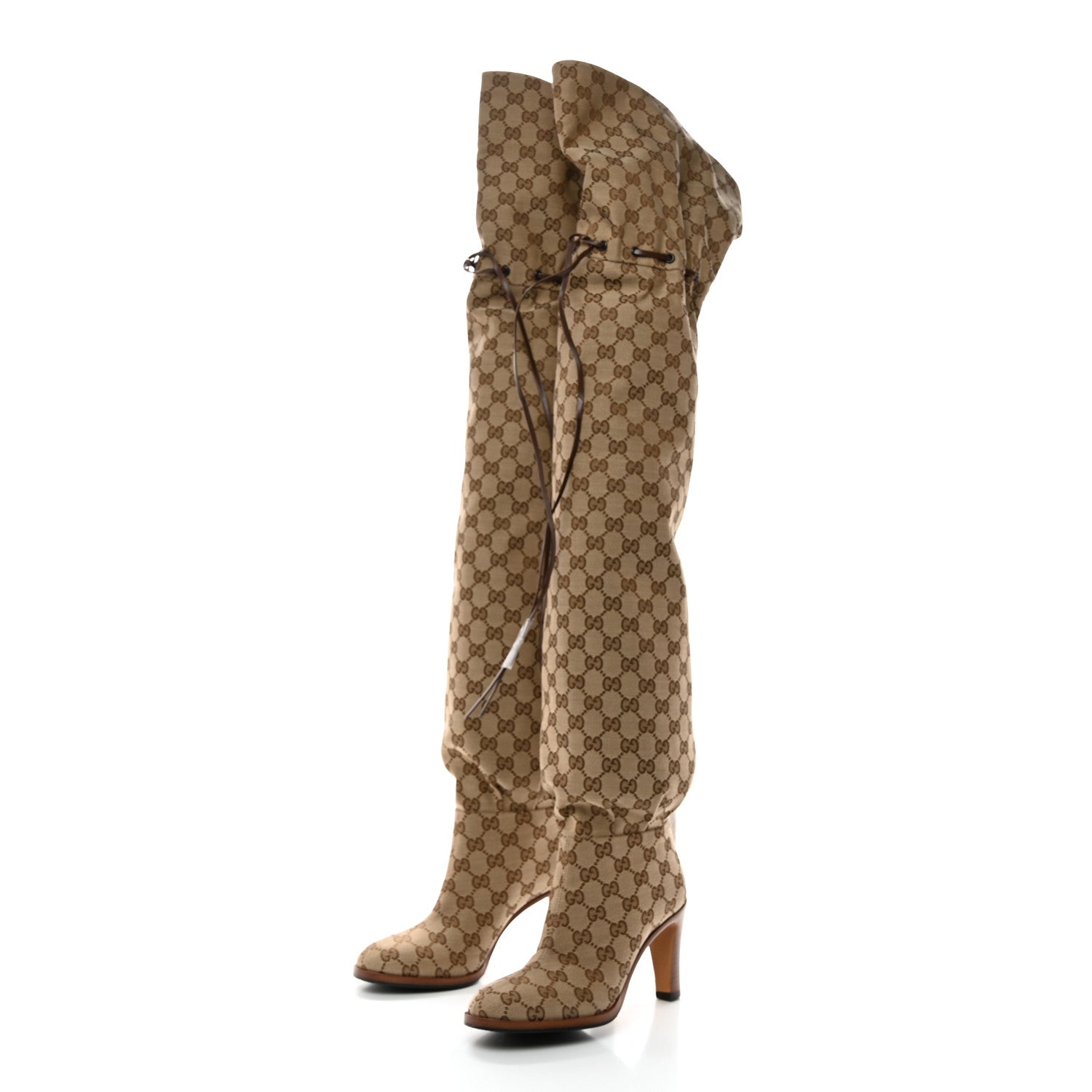 Gucci Monogram Over the Knee Boots 36 Beige Ebony 3 of 8