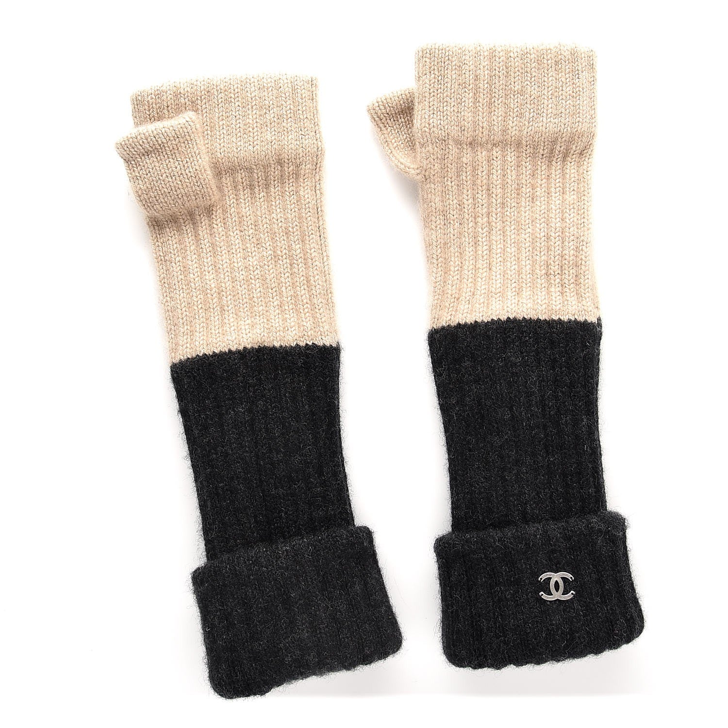 Chanel Cashmere Silk CC Arm Warmers White Black 2 of 8
