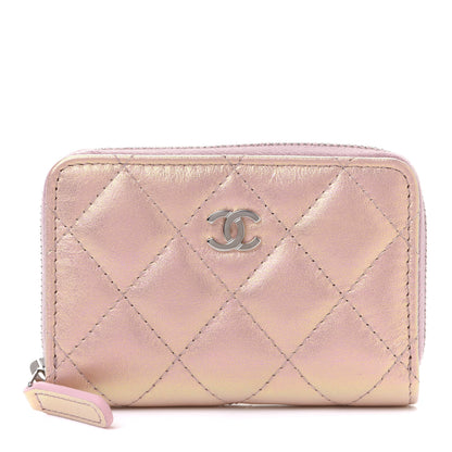 Chanel Iridescent Calfskin Quilted Zip Coin Purse Wallet Pink 1 of 8