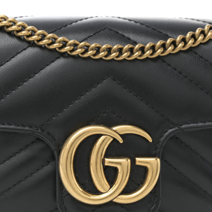 Gucci Calfskin Matelasse Super Mini GG Marmont Shoulder Bag Black 22 of 37