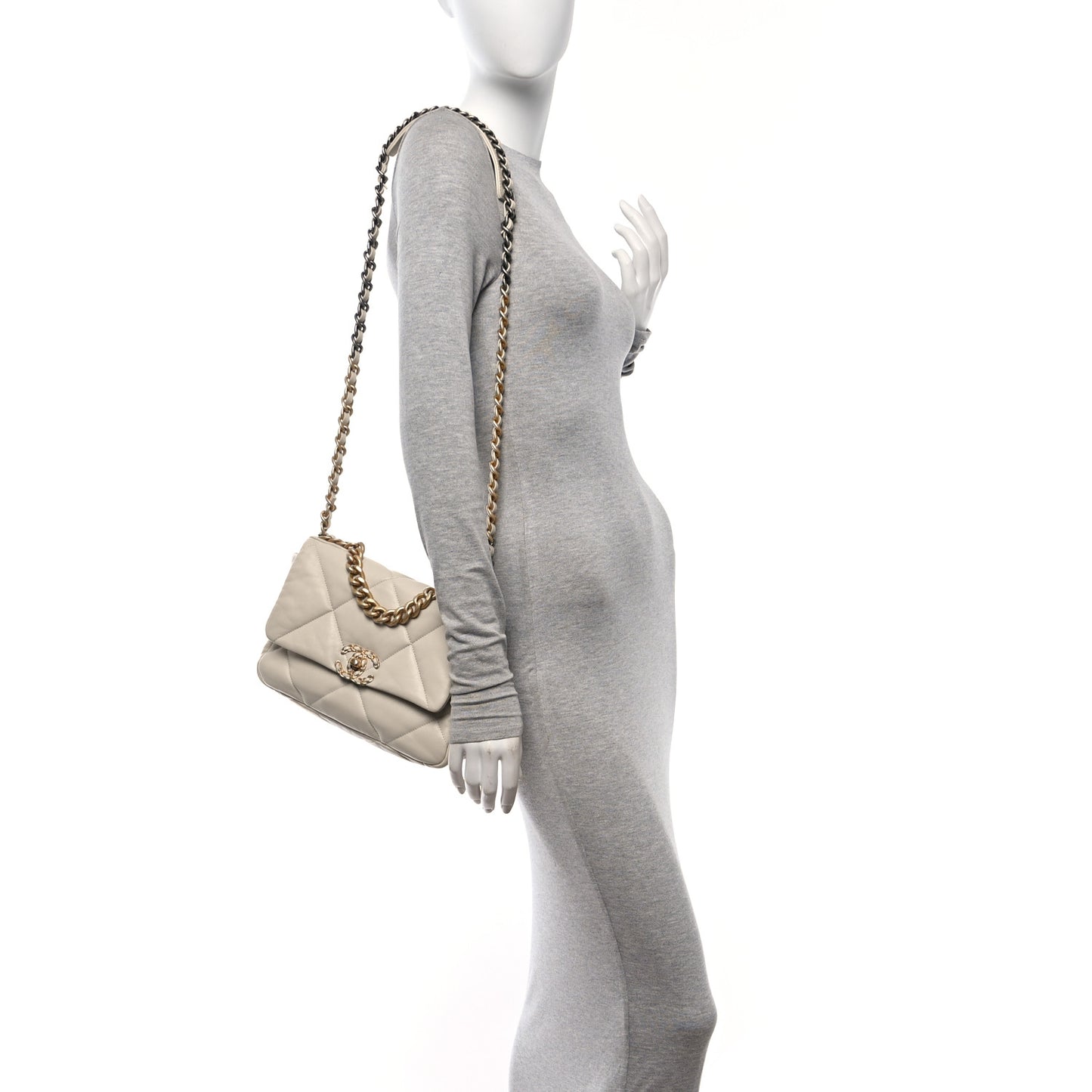 Lambskin Quilted Medium Chanel 19 Flap Beige