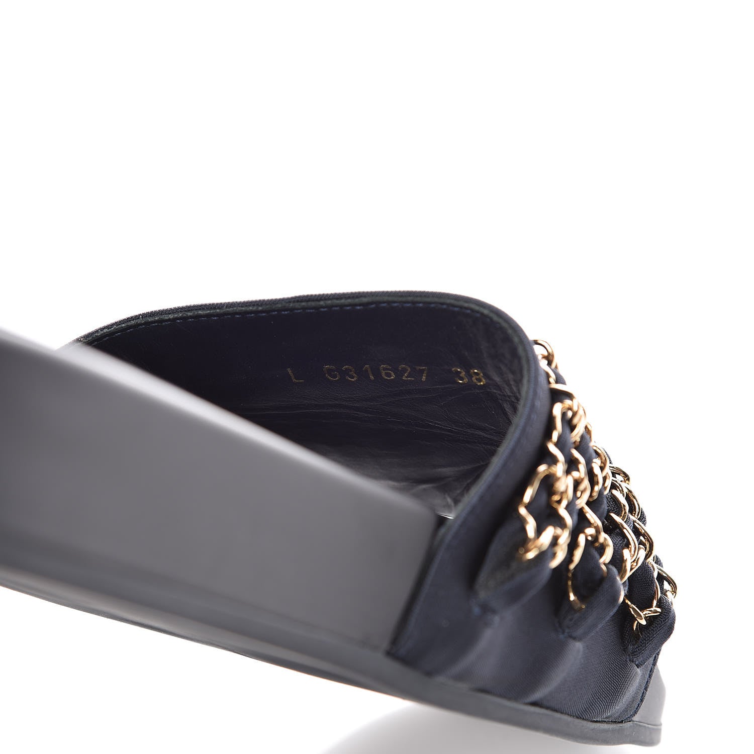 Chanel Satin Chain Slides Sandals Flats 38 Marine 11 of 11