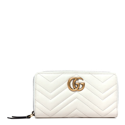 Gucci Calfskin Matelasse GG Marmont Zip Around Wallet White 1 of 9
