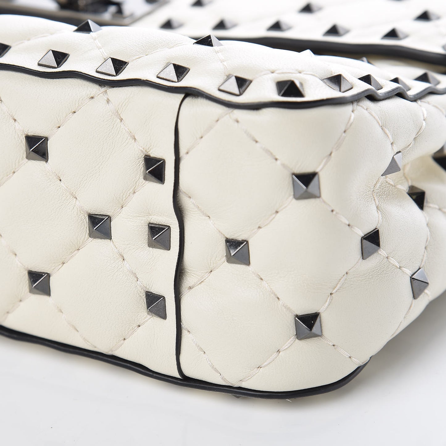 Lambskin Medium Rockstud Spike Shoulder Bag White