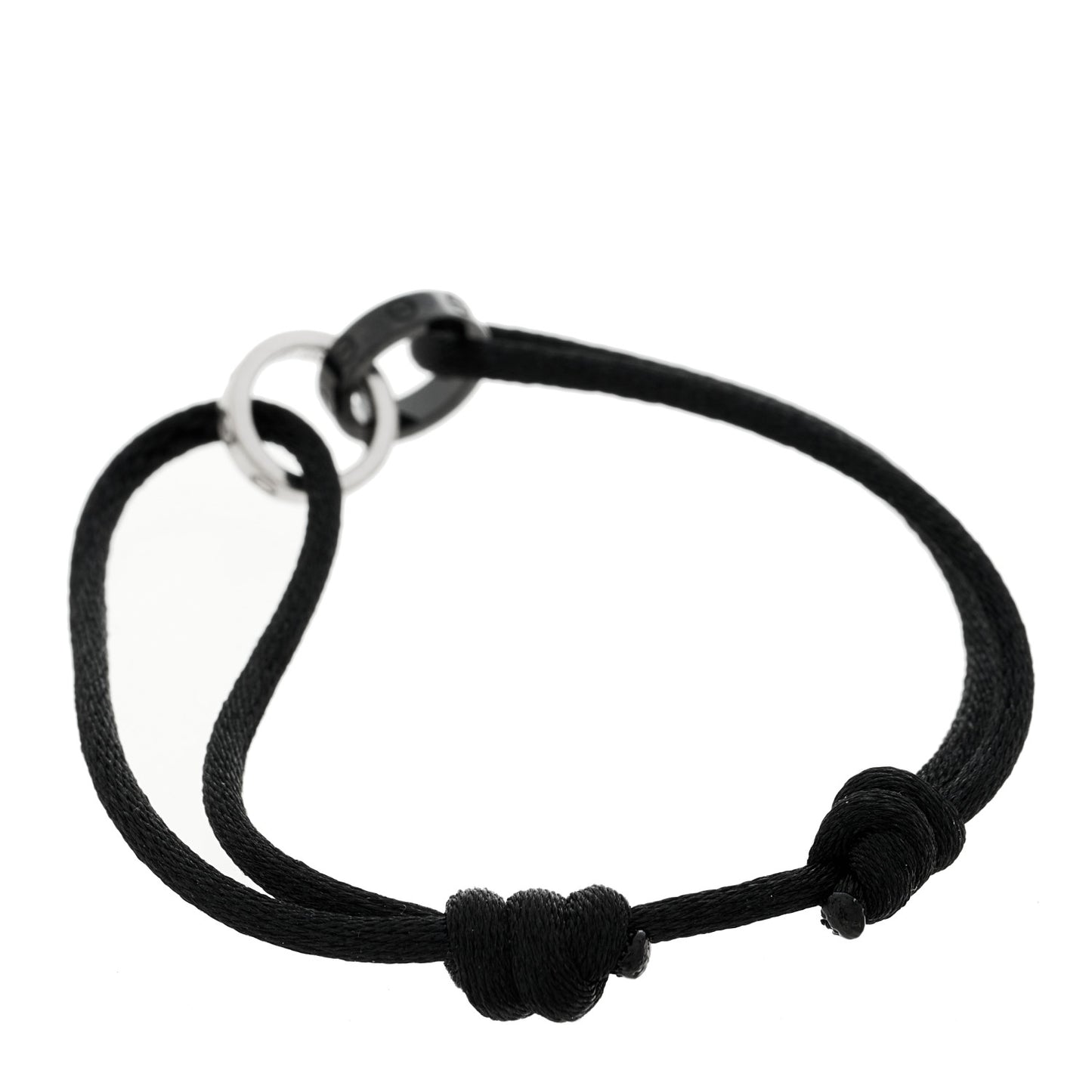 18K White Gold Ceramic 4 Diamond LOVE Cord Bracelet Black