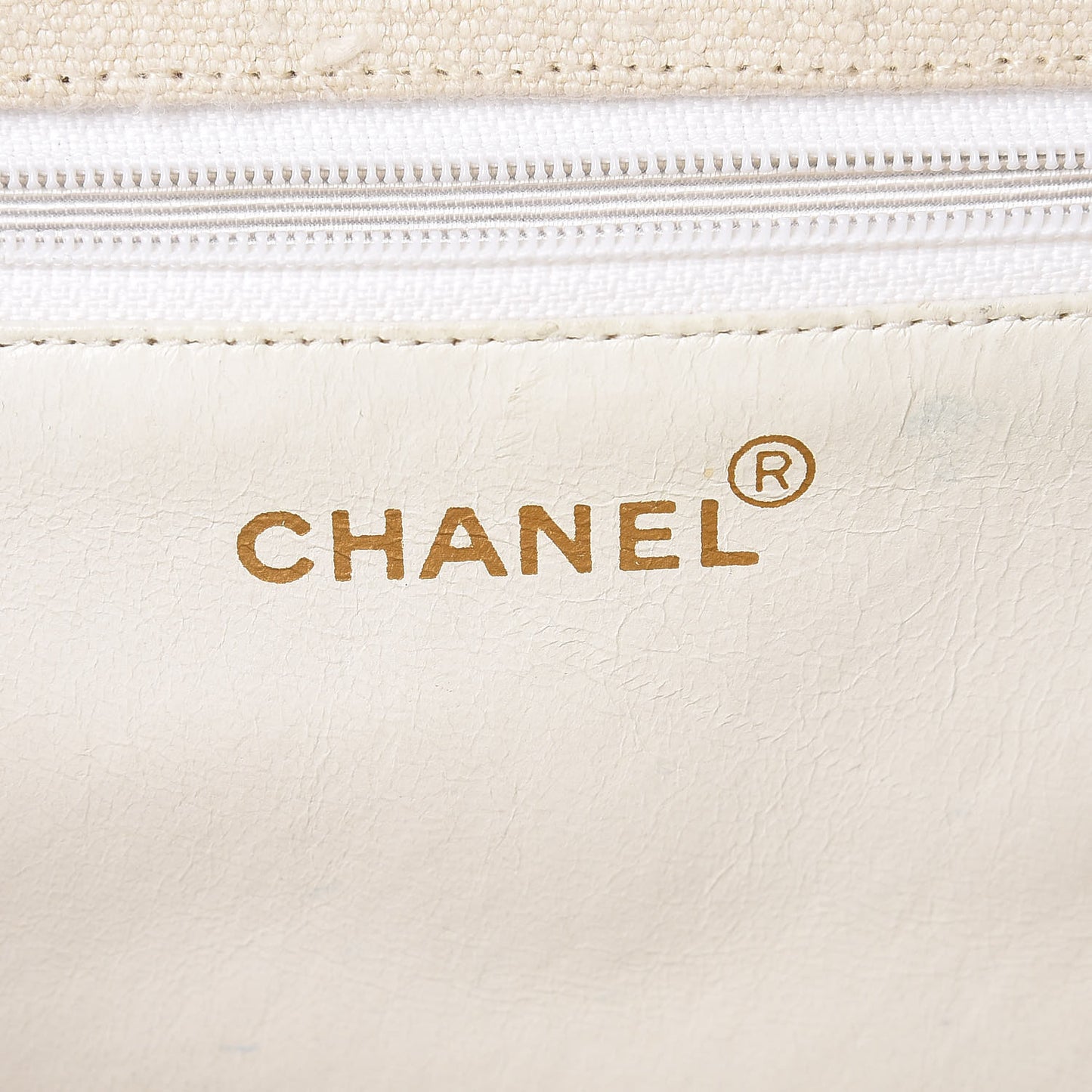 Linen Quilted CC Shopping Tote Beige