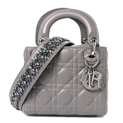Christian Dior Lambskin Cannage Mini Lady Dior Crystal Strap Grey 1 of 8