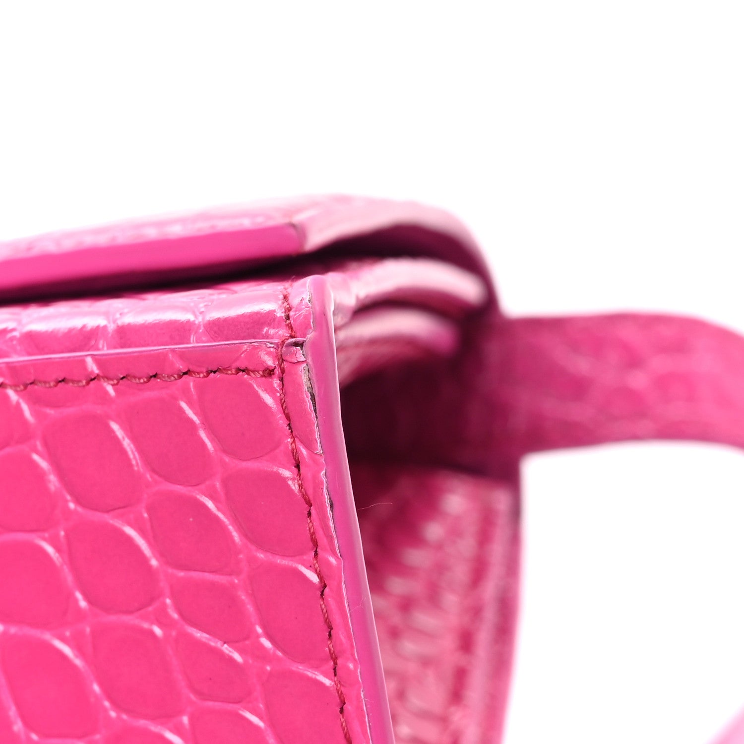 Balenciaga Shiny Calfskin Crocodile Embossed Small Hourglass Sling Shoulder Bag Fuchsia 15 of 15