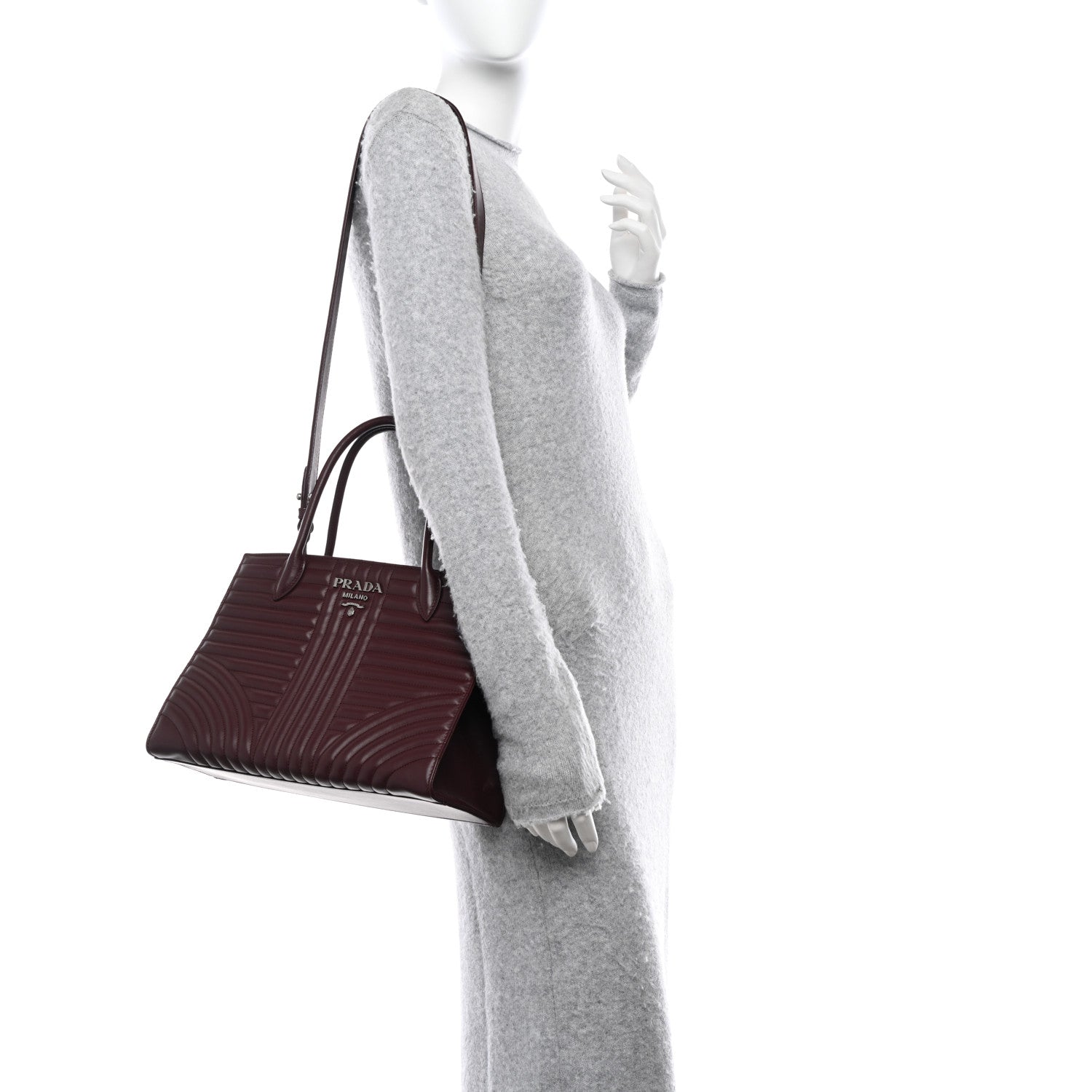 Prada Soft Calfskin Impunture Diagramme Tote Granato 2 of 11