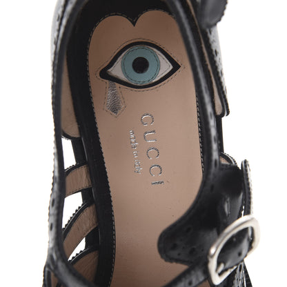 Gucci Calfskin Bee Embroidered Womens Queercore Brogue Wingtip Monk Strap Loafers 38.5 Black 7 of 9