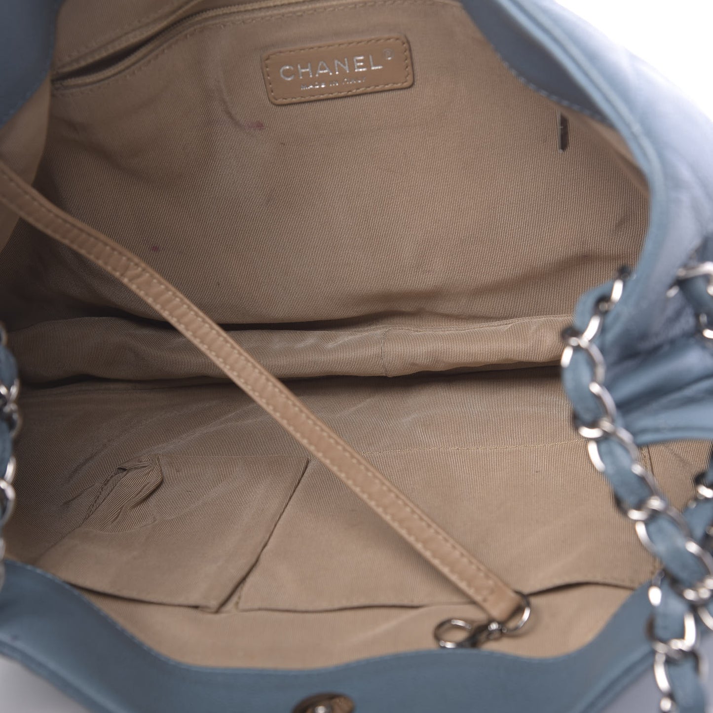 Caviar Quilted Expandable Zip Shoulder Bag Blue