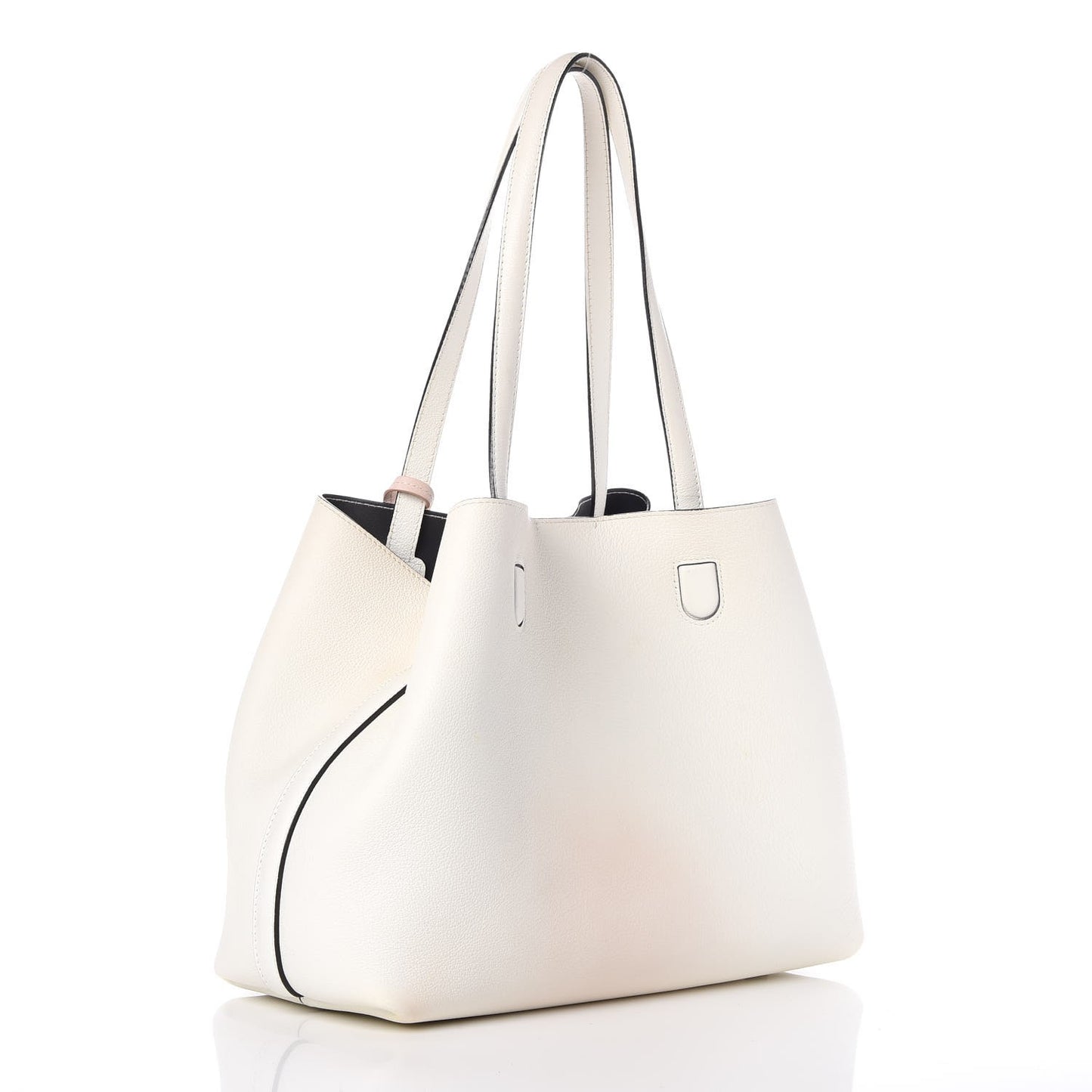 Grained Calfskin Medium Blossom Tote White