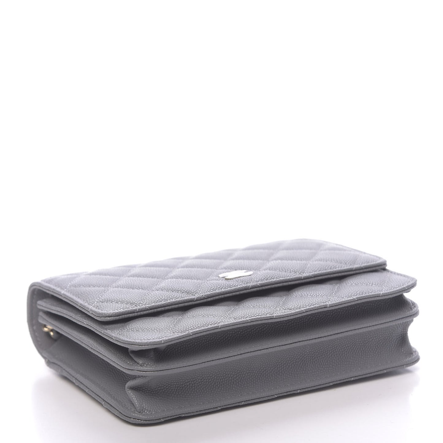 Caviar Quilted Square Wallet On Chain WOC Grey