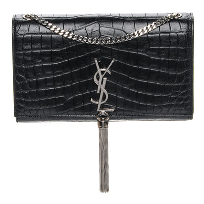 Saint Laurent Calfskin Crocodile Embossed Medium Classic Monogram Kate Tassel Satchel Black 1 of 6