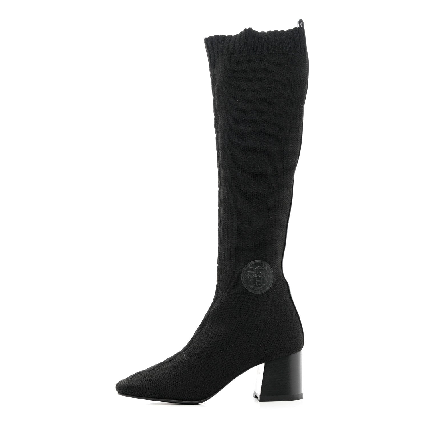 Hermes Knit Calfskin Fontaine 60 Boots 36.5 Black 1 of 16