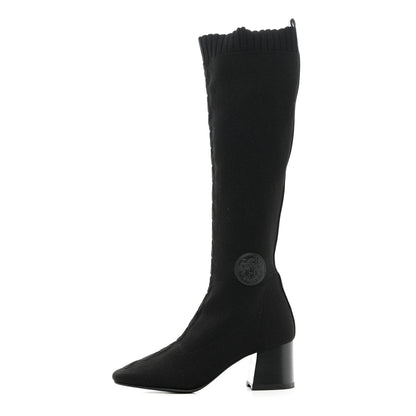 Hermes Knit Calfskin Fontaine 60 Boots 36.5 Black 1 of 16