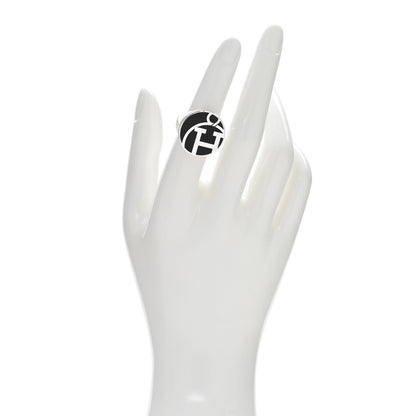 Hermes Sterling Silver Enamel Logo Ring 52 6 Black 2 of 4