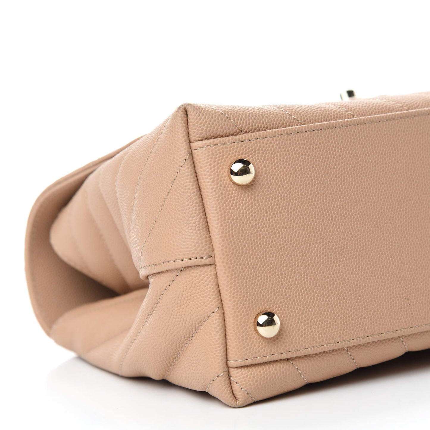 Caviar Chevron Quilted Small Coco Handle Flap Beige