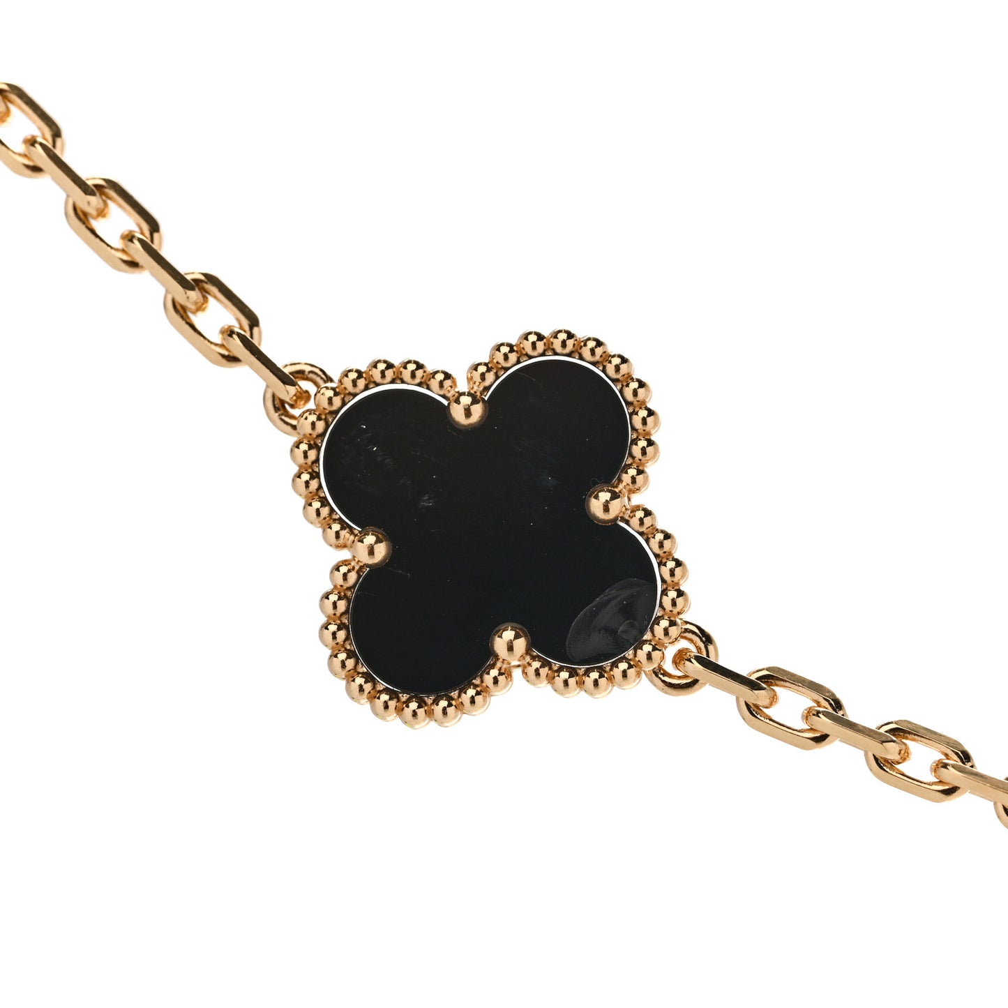 18K Yellow Gold Black Onyx 20 Motifs Vintage Alhambra Necklace