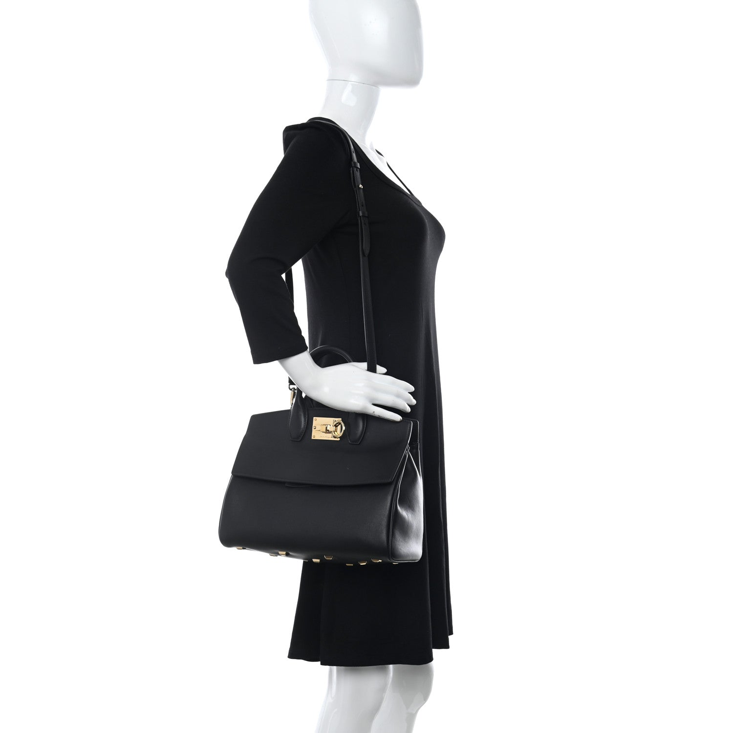 Salvatore Ferragamo Calfskin Medium Studio Bag Black 2 of 11