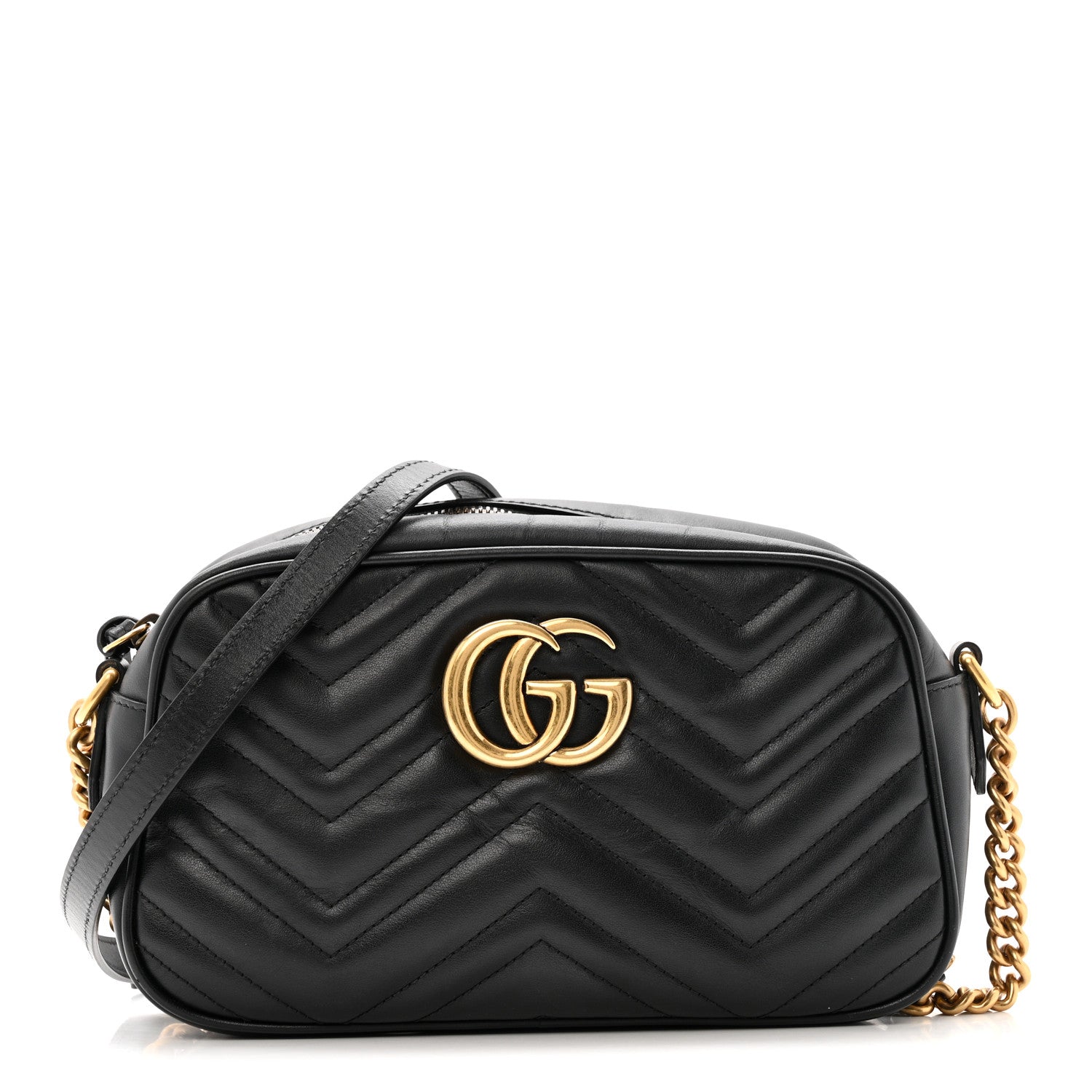 Gucci Calfskin Matelasse Small GG Marmont Chain Shoulder Bag Black 1 of 12