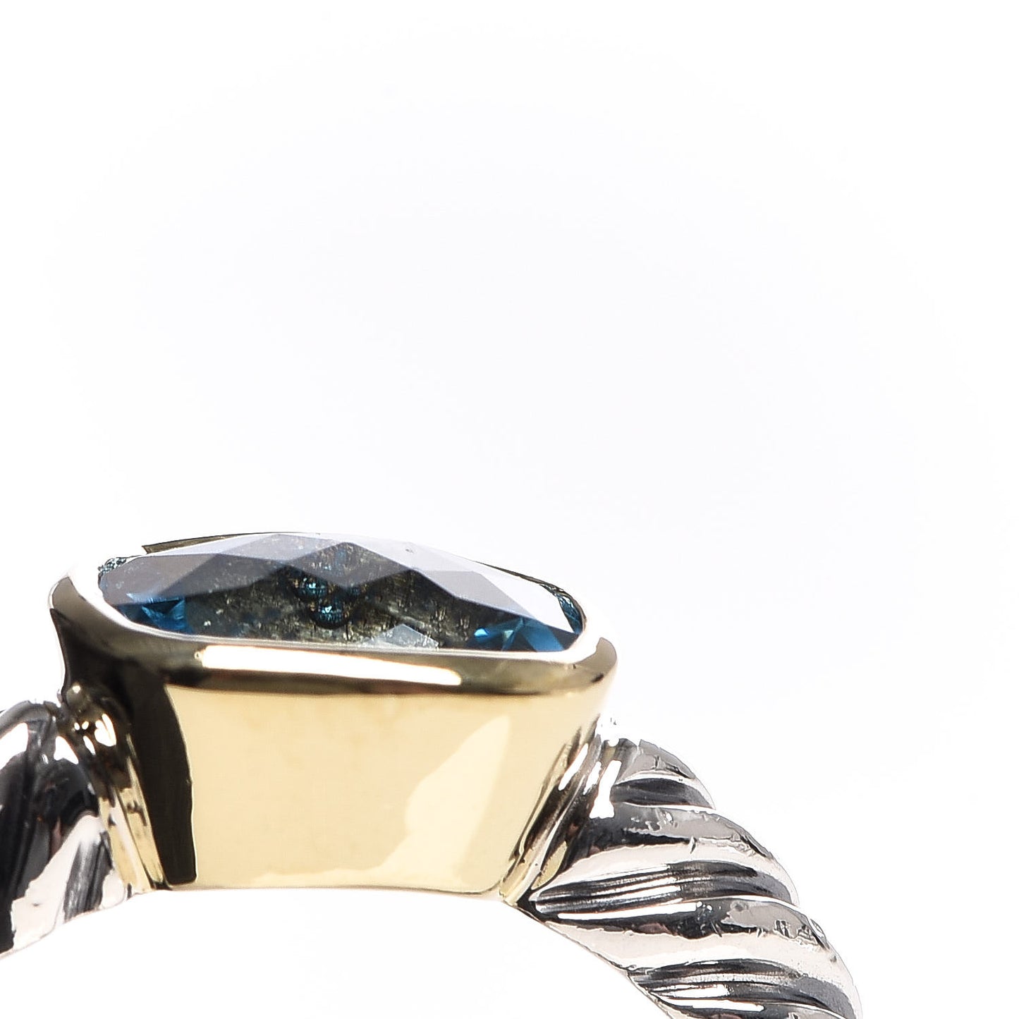 Sterling Silver 18K Yellow Gold Blue Topaz 8mm Noblesse Ring 54 6.75